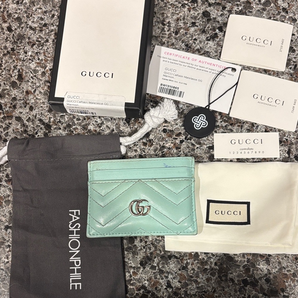 Gucci Light Green Leather Card Holder